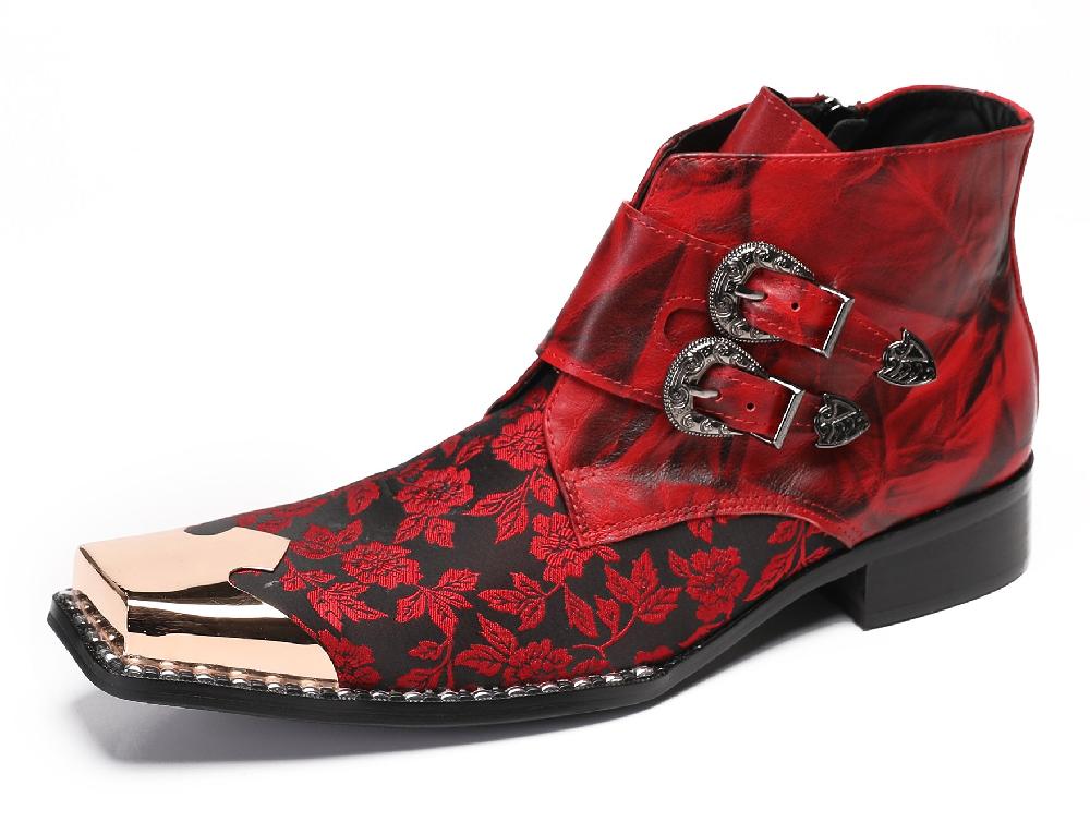santimon Mens Red Dress Casual Floral Western Boots