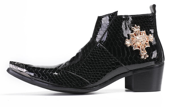 Santimon Mens Snakeskin Pattern Zipper Rap Western Boots