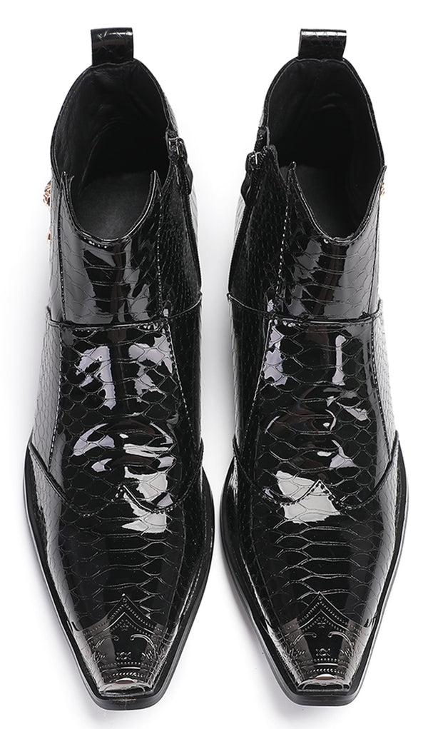 Santimon Mens Snakeskin Pattern Zipper Rap Western Boots
