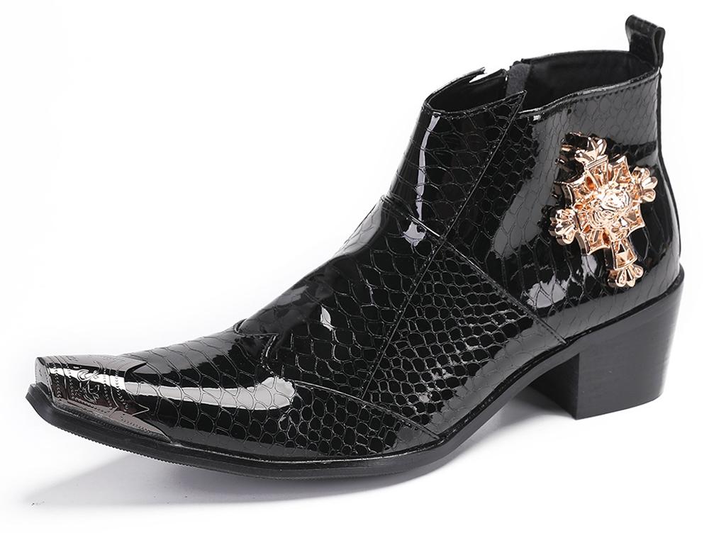 santimon Mens Snakeskin Pattern Zipper Rap Western Boots