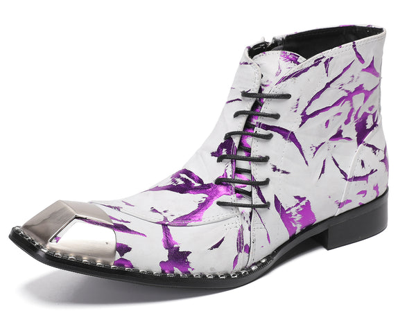 Santimon Mens Western Boots Beveled Laces-Metal-Square Toe