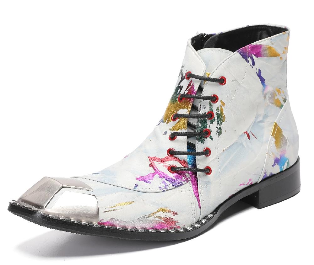 santimon Mens Western Boots Beveled laces-Metal-Square Toe