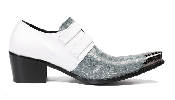 Santimon Mens White Dress Double Buckle Western Loafers