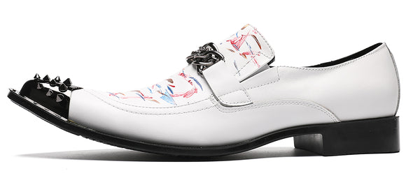 Santimon Mens White Dress Western Loafers Meal Tip Shoes