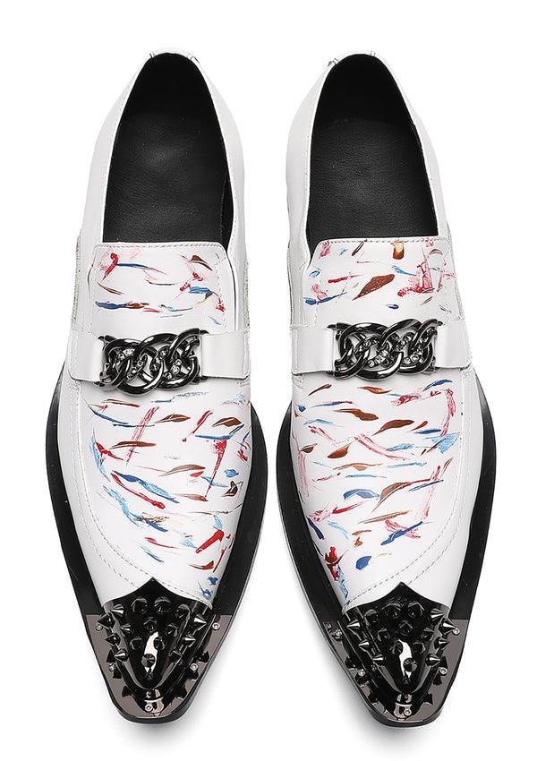 Santimon Mens White Dress Western Loafers Meal Tip Shoes