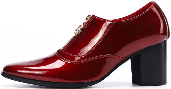 Santimon Men's 5G Zipper Cuban Heel Leather Loafer