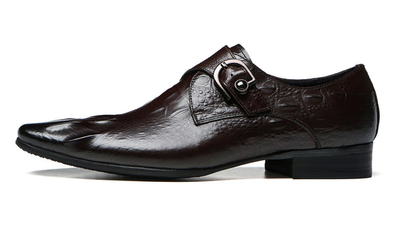 Santimon Men's Alligator Buckle Leather Loafers