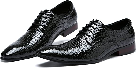 Santimon Men's Alligator Derby Shoes Pointed Tip