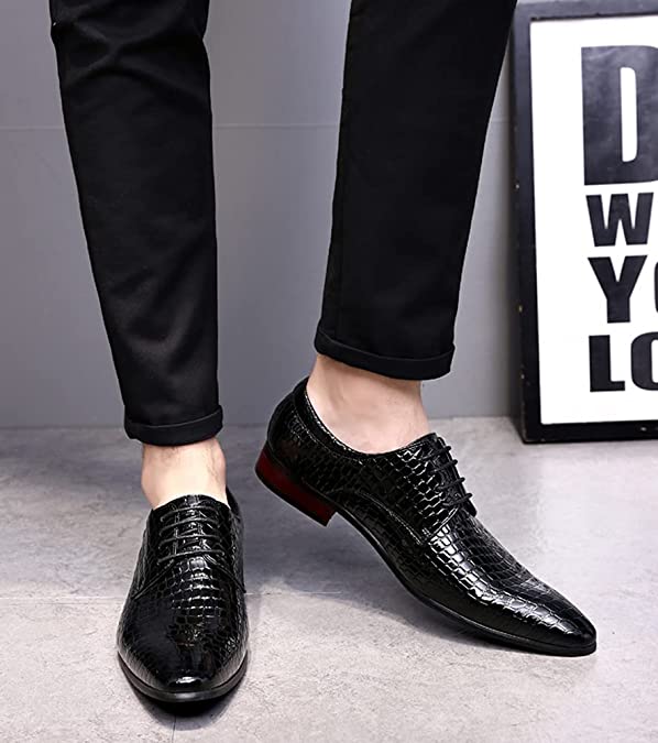 Santimon Men's Alligator Derby Shoes Pointed Tip