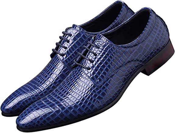 Santimon Men's Alligator Derby Shoes Pointed Tip