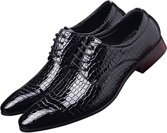 santimon Men's Alligator Derby Shoes Pointed Tip