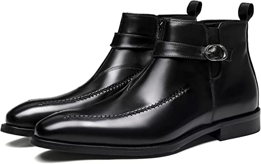 Santimon Men's Ankle Dress Boots Buckle