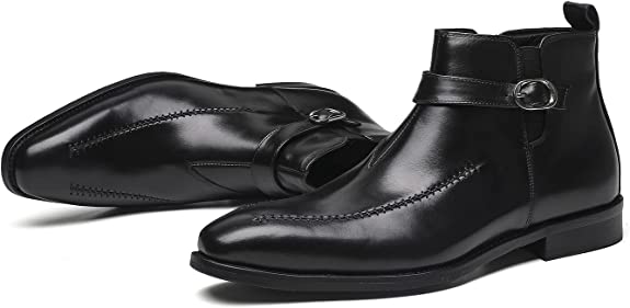 Santimon Men's Ankle Dress Boots Buckle