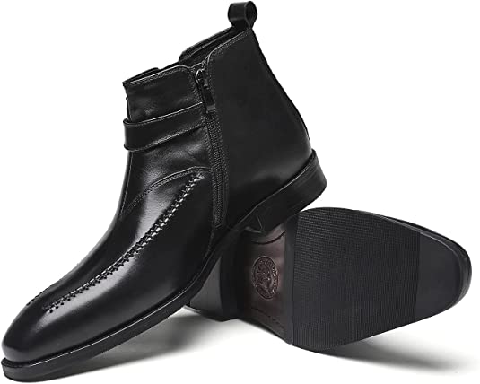 Santimon Men's Ankle Dress Boots Buckle