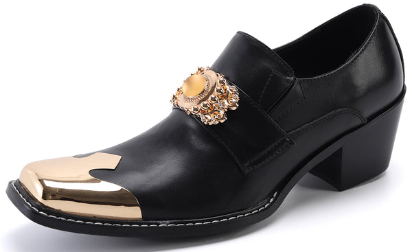 Santimon Men's Beaded Metal Tip Western Loafers