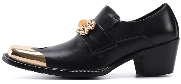 Santimon Men's Beaded Metal Tip Western Loafers