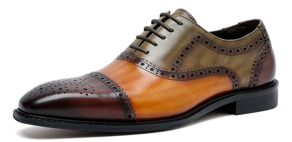 Santimon Men's Brogue Leather Colorful Oxford