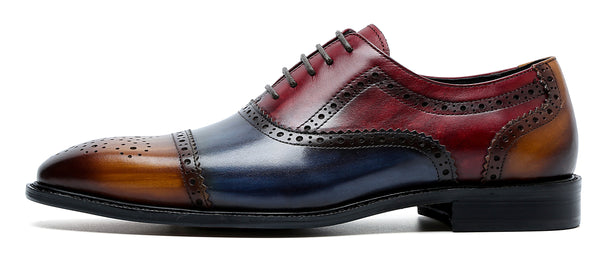 Santimon Men's Brogue Leather Colorful Oxford
