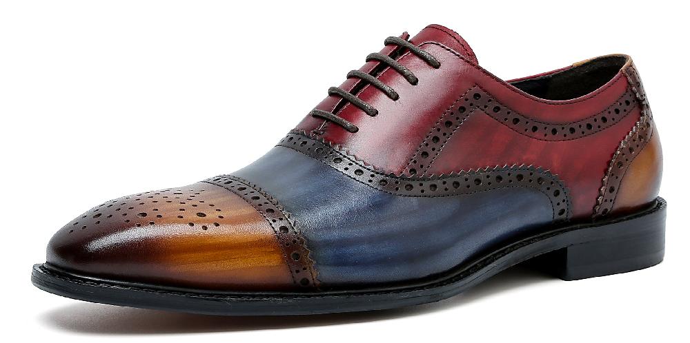 santimon Men's Brogue Leather Colorful Oxford