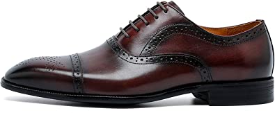 Santimon Men's Brogue Oxford Black Brown Tan
