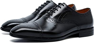 Santimon Men's Brogue Oxford Black Brown Tan