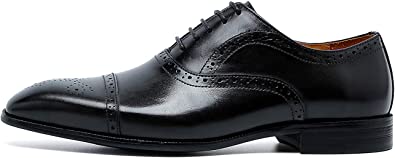 santimon Men's Brogue Oxford Black Brown Tan