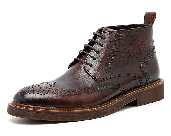Santimon Men's Brogue Oxford Leather Casual Boots