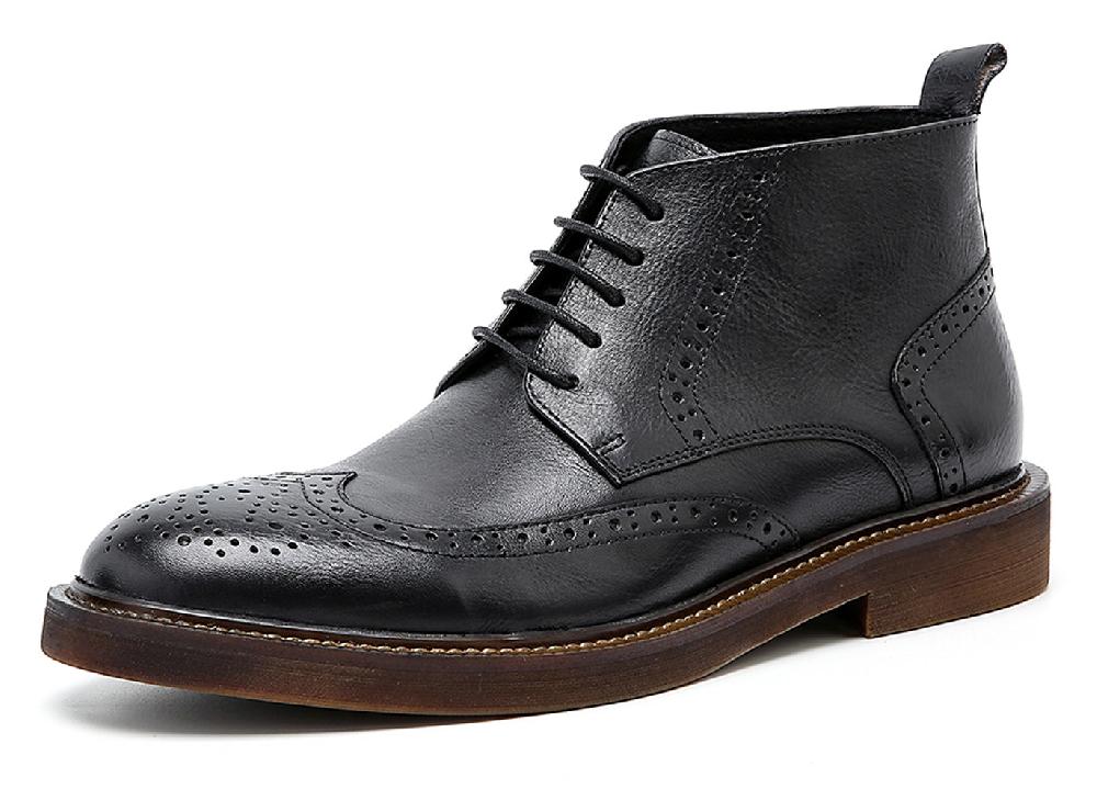 santimon Men's Brogue Oxford Leather Casual Boots