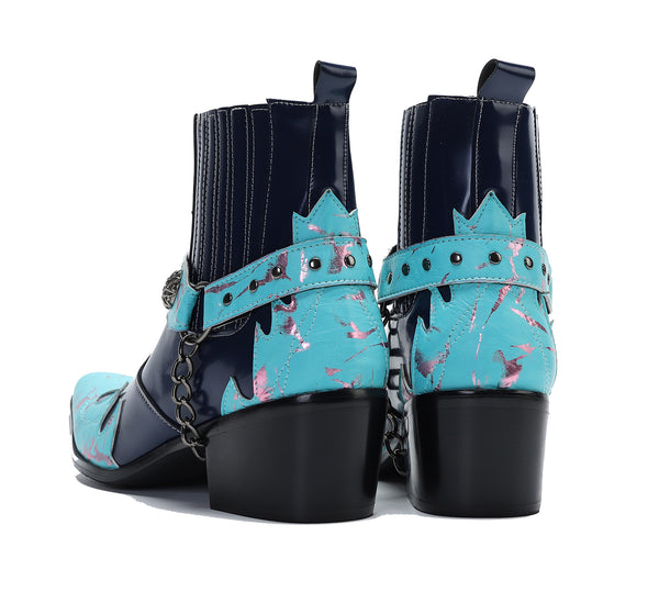 Santimon Men's Buckle Belt Chain Western Boots