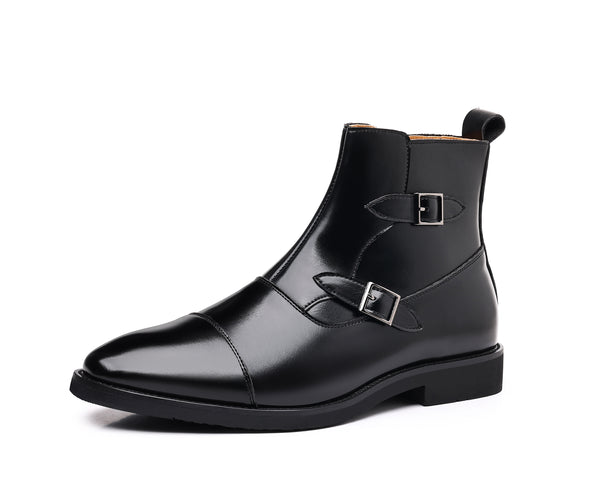 Santimon Men's Buckle Cap Toe Dress Boots