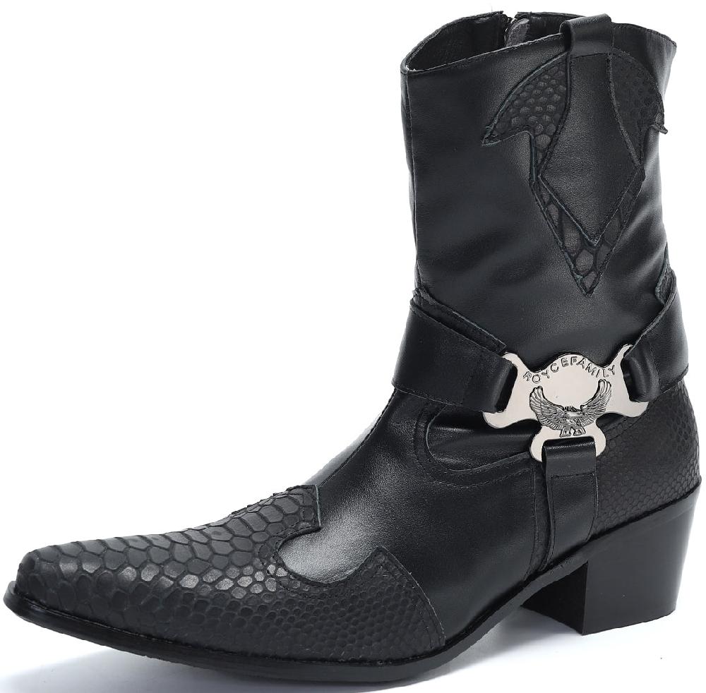 santimon Men's Buckle High Top Western Boots