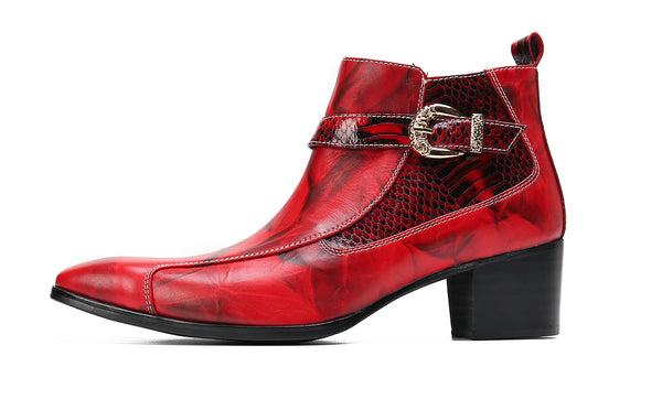 Santimon Men's Buckle Leather Western Boots