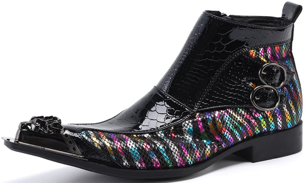 Santimon Men's Buckle Lion Metal Tip Western Boots