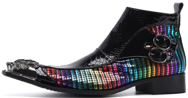 Santimon Men's Buckle Lion Metal Tip Western Boots