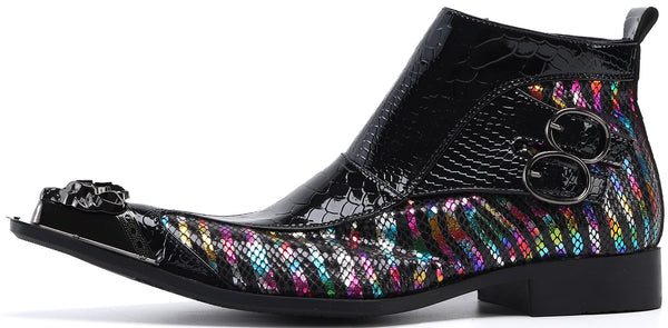 Santimon Men's Buckle Lion Metal Tip Western Boots