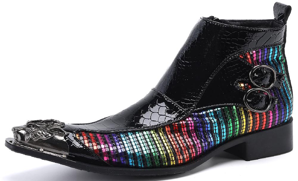 santimon Men's Buckle Lion Metal Tip Western Boots