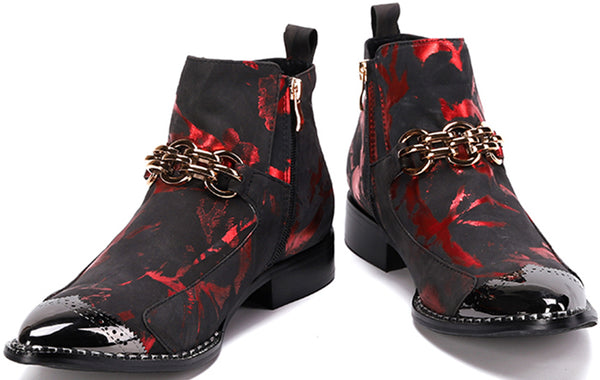 Santimon Men's Buckle Metal Tip Western Boots