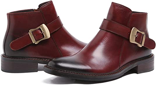 Santimon Men's Buckle Monk Strap Dress Ankle Boots