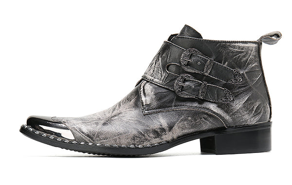 Santimon Men's Buckle Western Boots Metal Tip