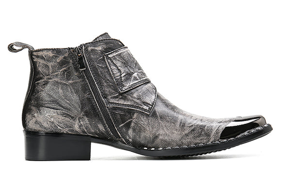 Santimon Men's Buckle Western Boots Metal Tip
