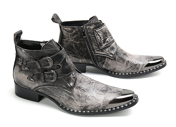 Santimon Men's Buckle Western Boots Metal Tip
