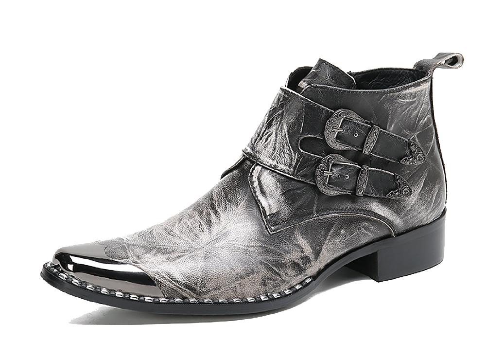 santimon Men's Buckle Western Boots Metal Tip
