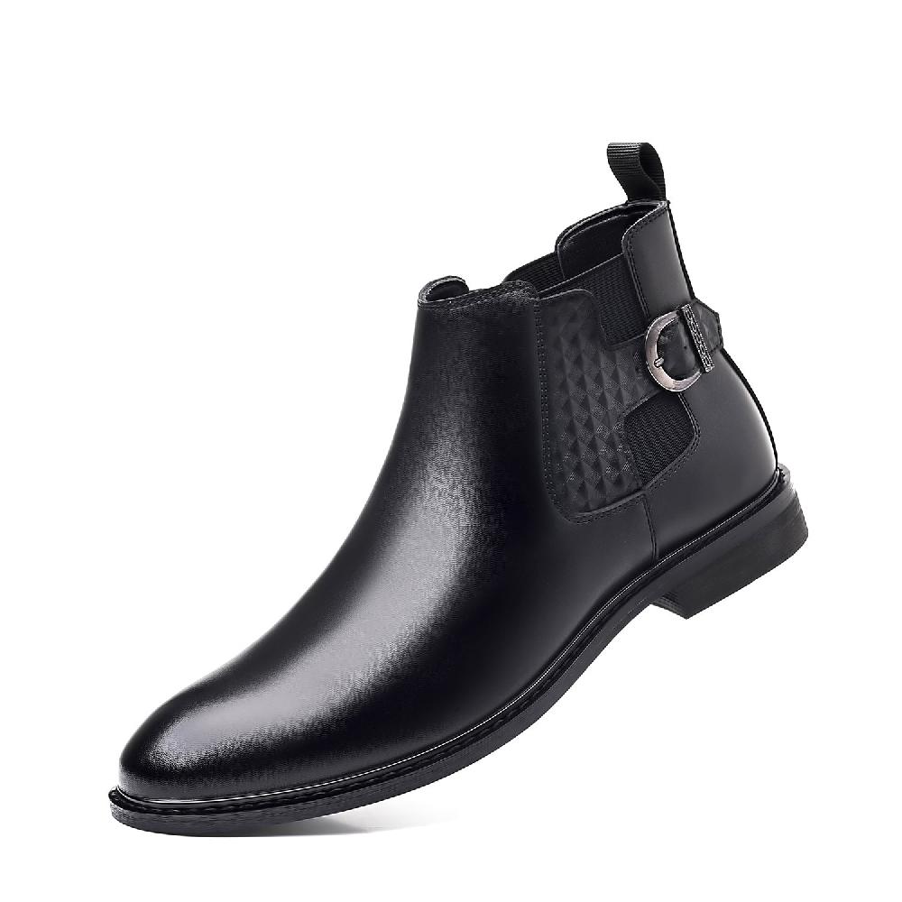 santimon Men's Calf Leather Buckle Ankle Boots