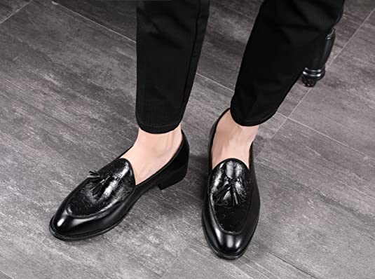 Santimon Men's Casual Tassel Loafers Black Brown