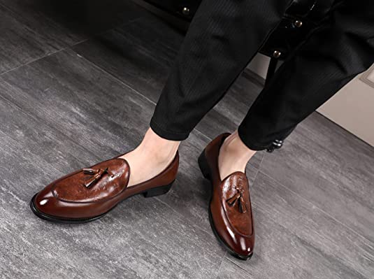 Santimon Men's Casual Tassel Loafers Black Brown