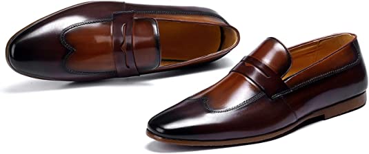 Santimon Men's Casual Wingtip Penny Loafers