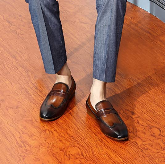 Santimon Men's Casual Wingtip Penny Loafers