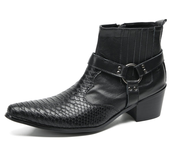 Santimon Men's Chain Strap Retro Western Boots