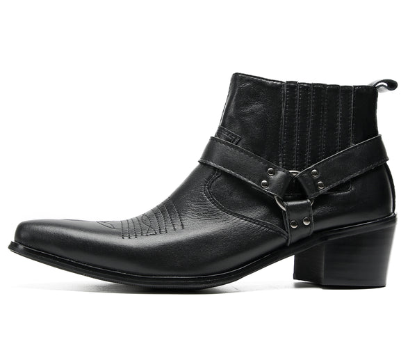 Santimon Men's Chain Strap Retro Western Boots