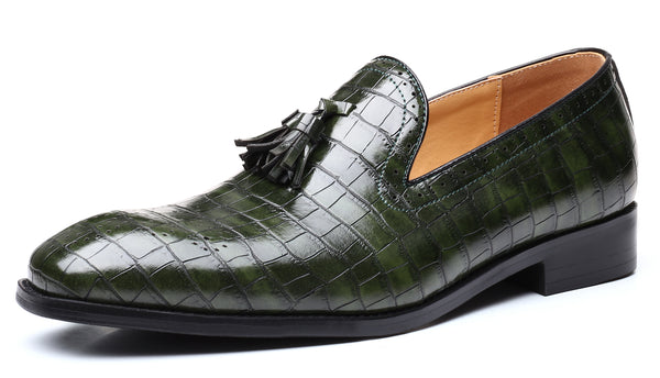 Santimon Men's Checkered Tassel Smoking Loafers